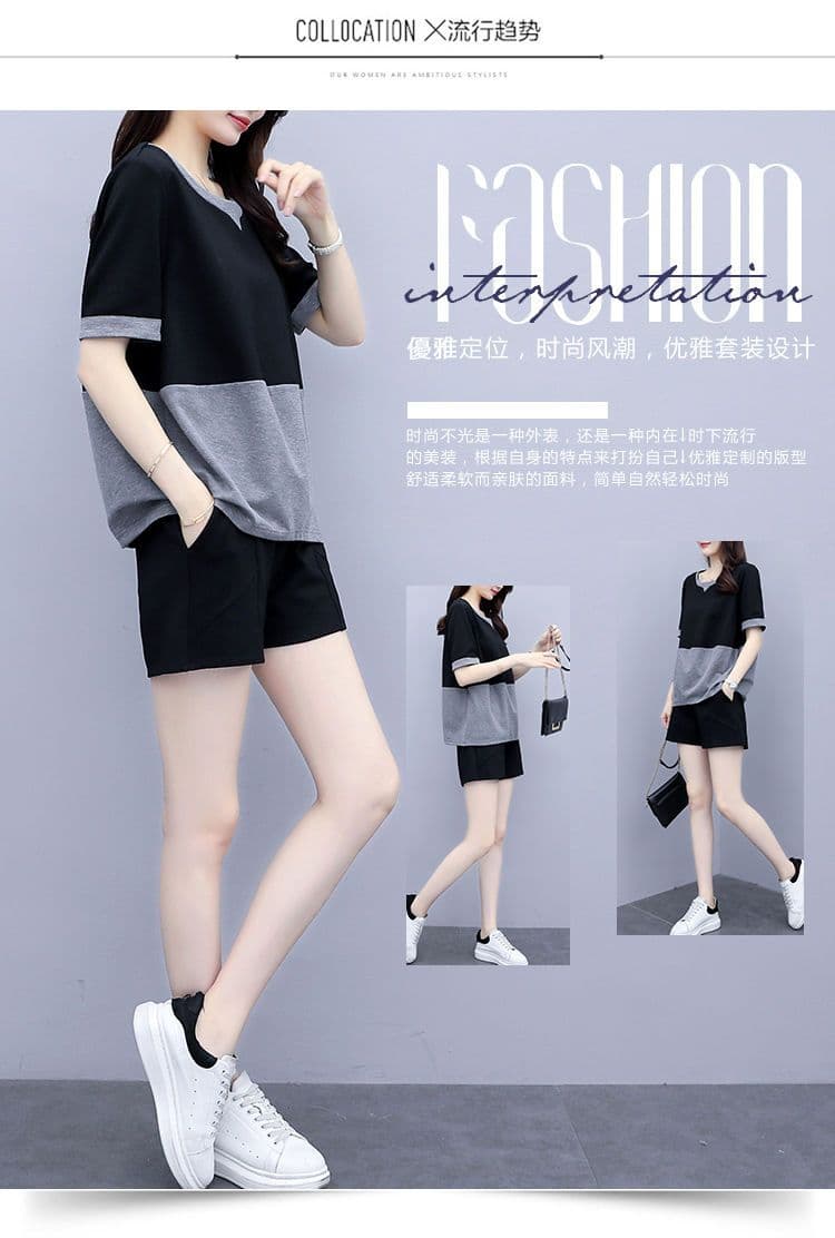m ~까지 4xl 패션 반팔 빅 사이즈 세트 여성 2023 봄 새로운 루즈핏 슬림해 보이는 반바지 연령 감소 표지 배 캐주얼 상세 이미지 16