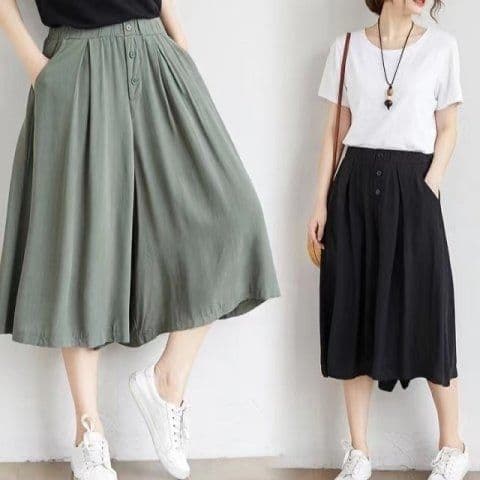 m--5xl 루즈핏 배기 바지 여성 와이드 레그 팬츠 7부 바지 허리밴드 빅 사이즈 여성 바지 슬림해 보이는
