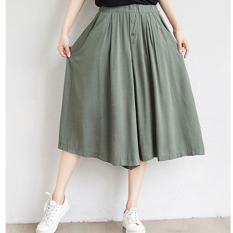 m--5xl 루즈핏 배기 바지 여성 와이드 레그 팬츠 7부 바지 허리밴드 빅 사이즈 여성 바지 슬림해 보이는 이미지 3