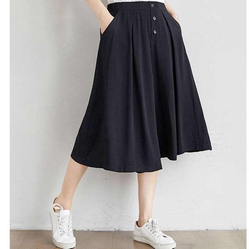 m--5xl 루즈핏 배기 바지 여성 와이드 레그 팬츠 7부 바지 허리밴드 빅 사이즈 여성 바지 슬림해 보이는 이미지 2