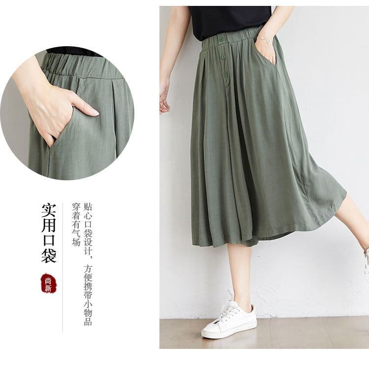 m--5xl 루즈핏 배기 바지 여성 와이드 레그 팬츠 7부 바지 허리밴드 빅 사이즈 여성 바지 슬림해 보이는 상세 이미지 5