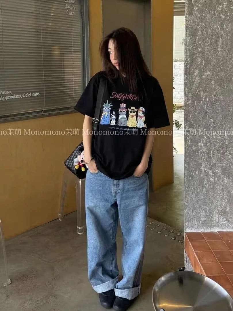 반팔 출퇴근 맨위 여름 섹션 새로운 만화 tee 캐주얼 운동 라운드 넥 티셔츠 트렌디 상세 이미지 5