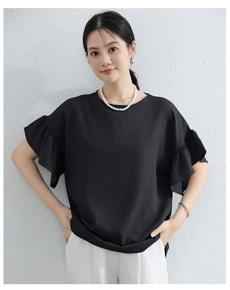 디자인 센스 나팔 소매 여름 새로운 루즈핏 표지 고기 슬림해 보이는 캐주얼 티셔츠 항구 바람 반팔 라운드 넥 면 린넨 맨위 상세 이미지 21