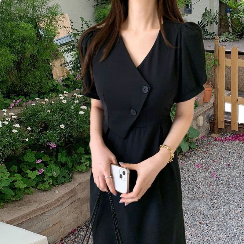 빅 사이즈 프랑스식 연령 감소 V넥 여성 드레스 여름 새로운 디자인 센스 허리 수축 슬림해 보이는 롱 스커트 상세 이미지 15