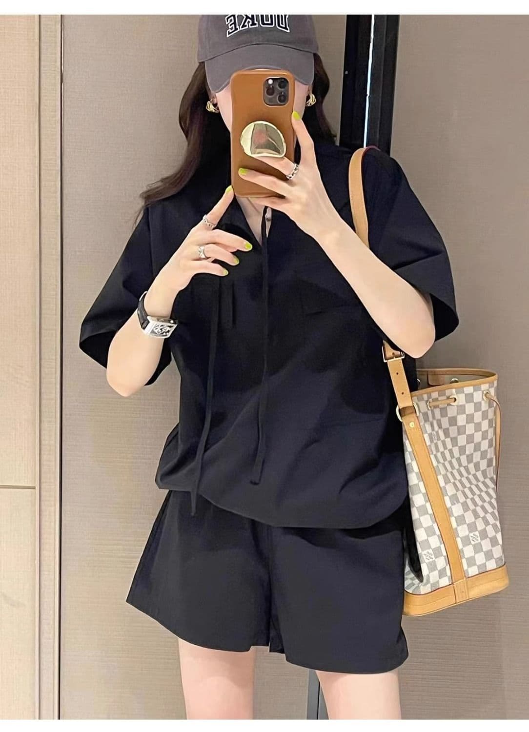 2026 년 여름 드레스 캐주얼 스포츠 슈트 여성 마이크로 지방 mm 특별 빅 사이즈 학생 연령 감소 외국 가스 반바지 투피스 세트 상세 이미지 18