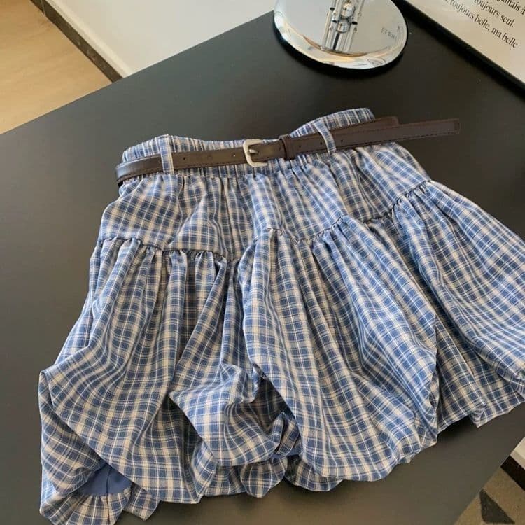 고급 센스 파란색 체크무늬 꽃밭 표지 고기 한 마디 미니 스커트 작은 키 슬림해 보이는 반신 스커트 아이들 2026 새로운 여름 상세 이미지 10