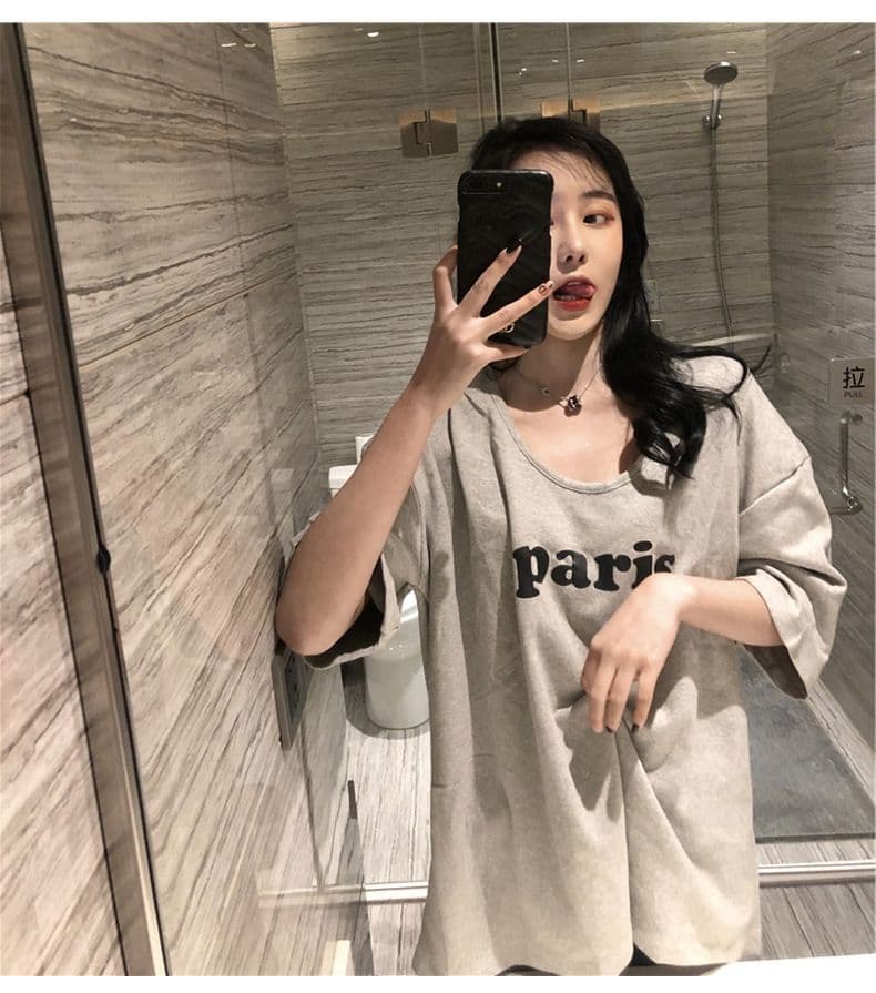 우유 실크 티셔츠 여성용 짧은 소매 루즈핏 한국 스타일 여름 알파벳 프린트 여성 의류 상세 이미지 4