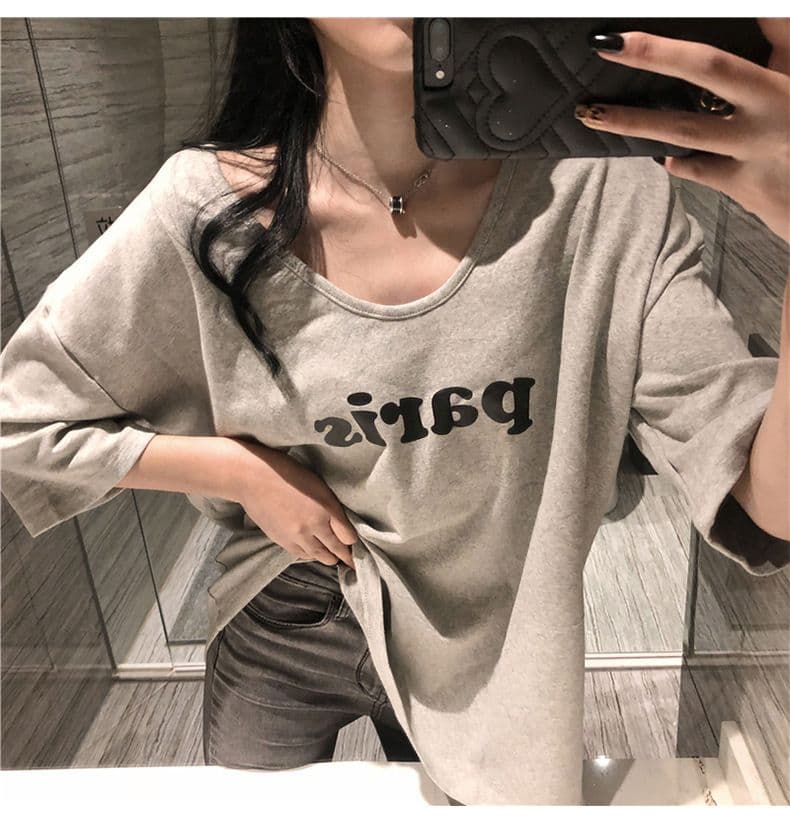 우유 실크 티셔츠 여성용 짧은 소매 루즈핏 한국 스타일 여름 알파벳 프린트 여성 의류 상세 이미지 5
