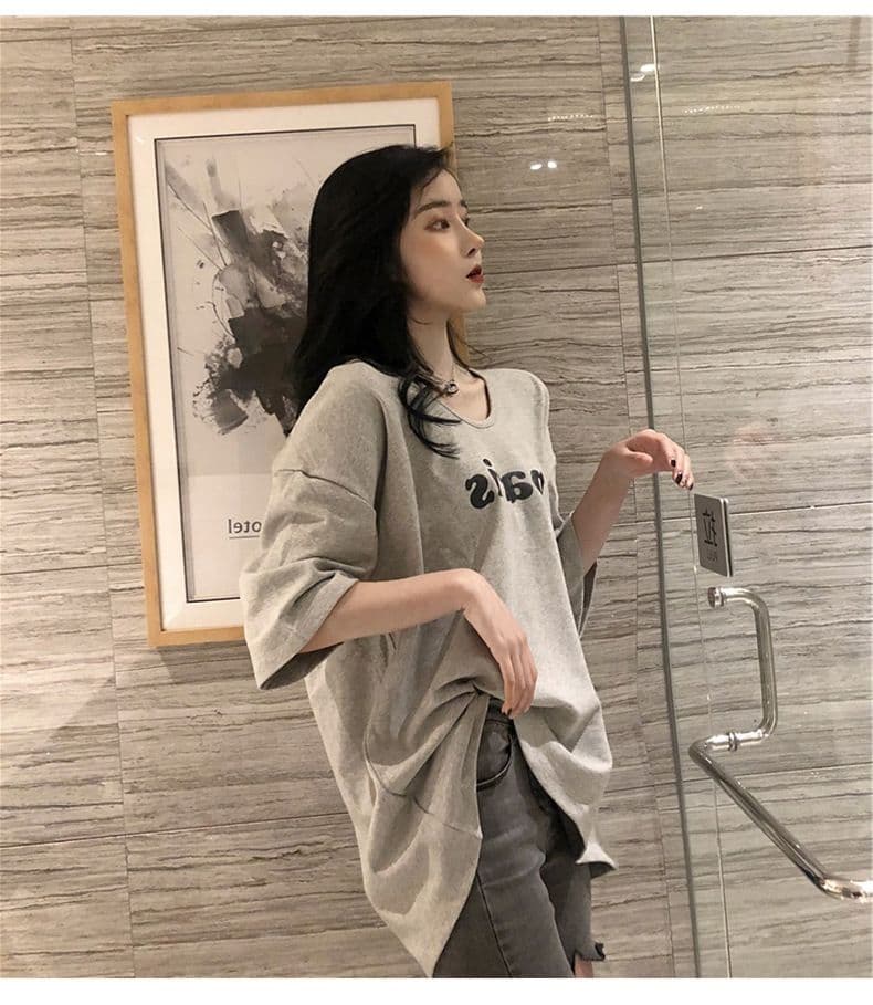 우유 실크 티셔츠 여성용 짧은 소매 루즈핏 한국 스타일 여름 알파벳 프린트 여성 의류 상세 이미지 8