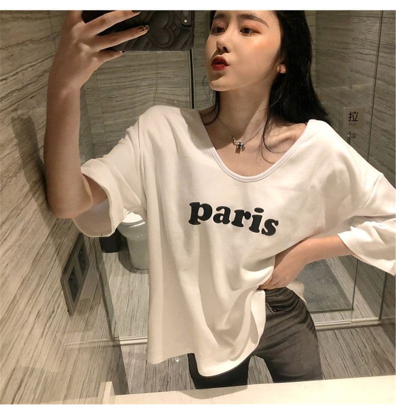 우유 실크 티셔츠 여성용 짧은 소매 루즈핏 한국 스타일 여름 알파벳 프린트 여성 의류 상세 이미지 14