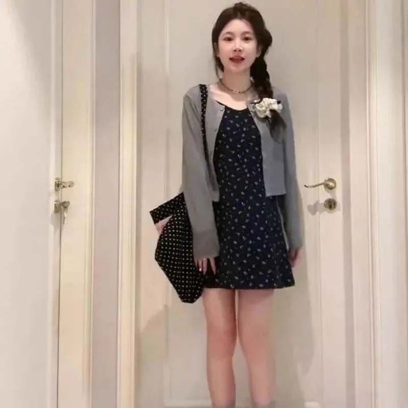 드레스 2026 여름 새로운 슈퍼 요정 품격 오픈 가디건 순수한 욕망 바람 슬림해 보이는 세트 꽃무늬 슬립 드레스 투피스 세트 이미지 2