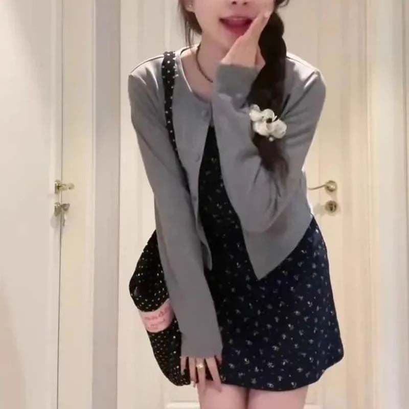 드레스 2026 여름 새로운 슈퍼 요정 품격 오픈 가디건 순수한 욕망 바람 슬림해 보이는 세트 꽃무늬 슬립 드레스 투피스 세트 이미지 3