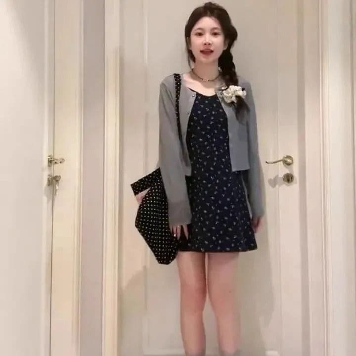드레스 2026 여름 새로운 슈퍼 요정 품격 오픈 가디건 순수한 욕망 바람 슬림해 보이는 세트 꽃무늬 슬립 드레스 투피스 세트 상세 이미지 3