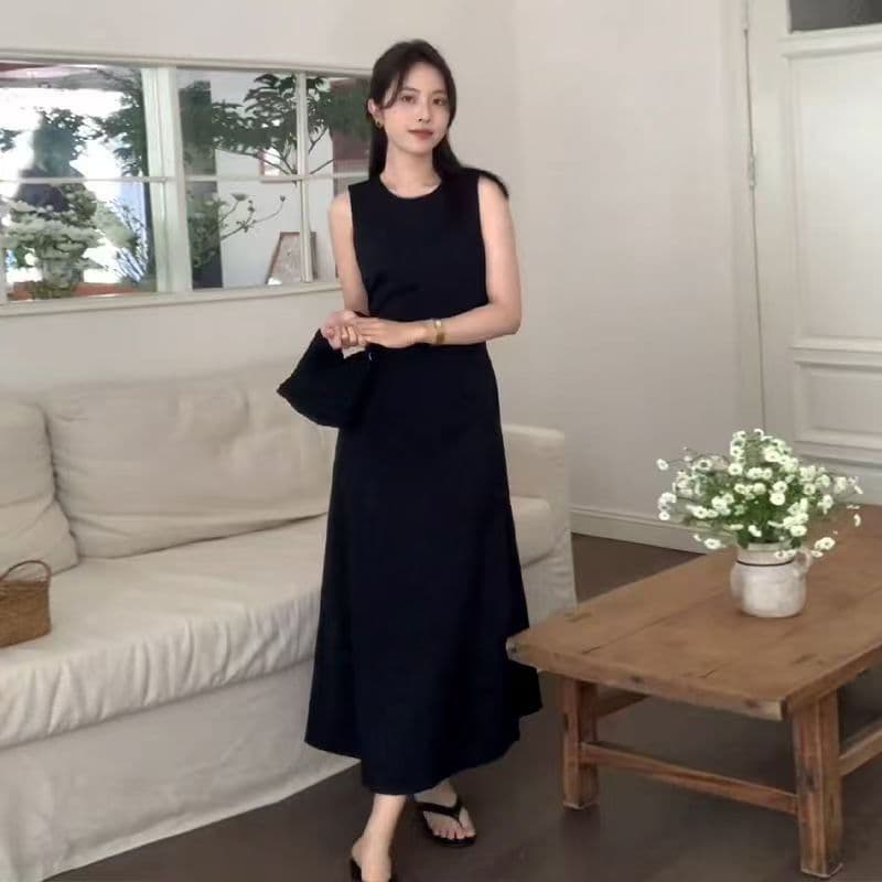 벤 바람 검정색 민소매 조끼 원피스 아이들 여름 2026 새로운 차 휴식 프랑스식 품격 루즈핏 롱 스커트 이미지 5