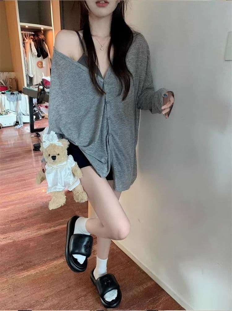 자외선 차단 오픈 가디건 여성 긴 소매 여름 외부 가져 가라. 얇은 스타일 루즈핏 통기성 맨위 마이크로 ~을 통해 에어컨 셔츠 상세 이미지 4