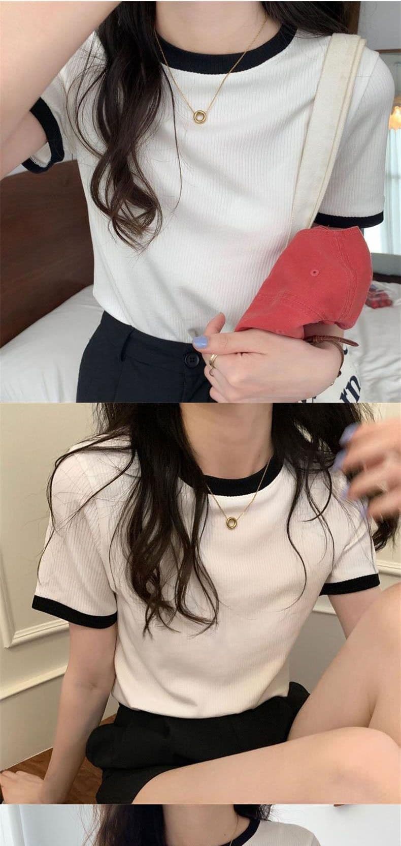 구덩이 기사 몸매 가꾸기 반팔 티셔츠 여성 여름 라운드 넥 상세 이미지 2