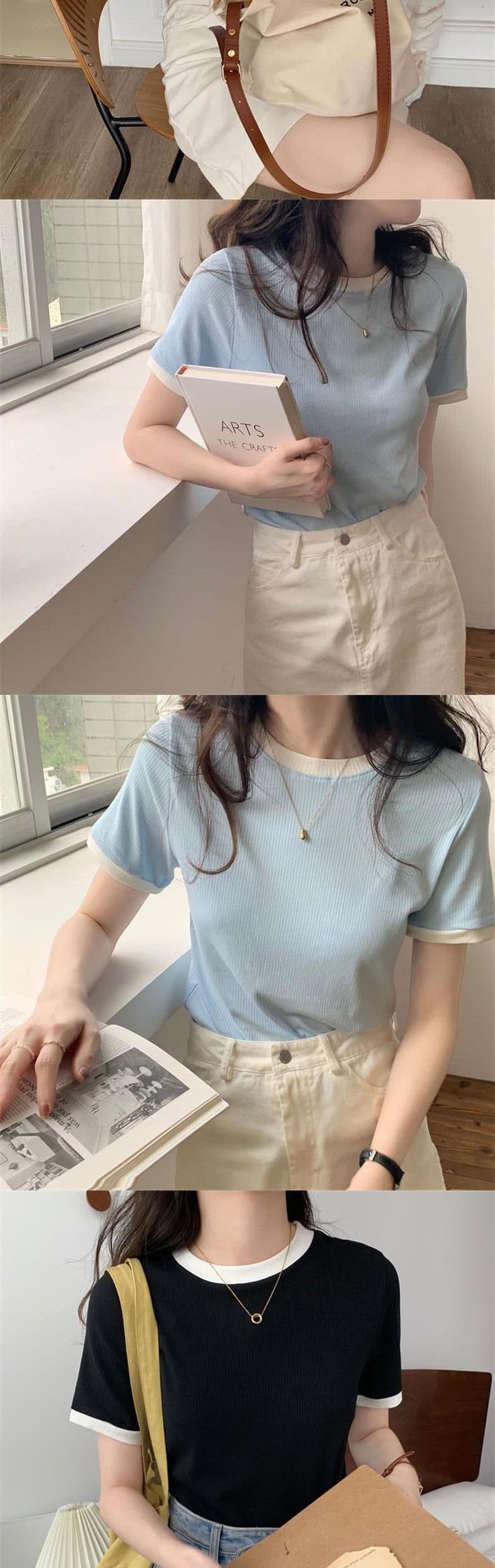 구덩이 기사 몸매 가꾸기 반팔 티셔츠 여성 여름 라운드 넥 상세 이미지 6