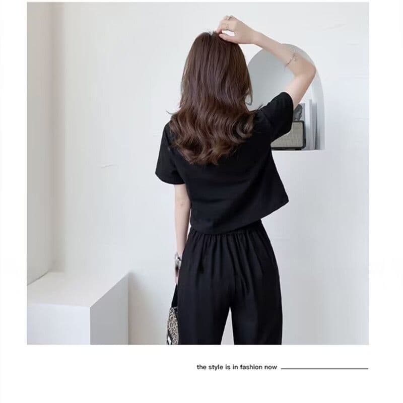 캐주얼 스포츠 슈트 여성 2026 여름 새로운 인터넷 유명인 착용 가져 가라. 쇼트 스타일 맨위 와이드 레그 팬츠 투피스 세트 상세 이미지 10
