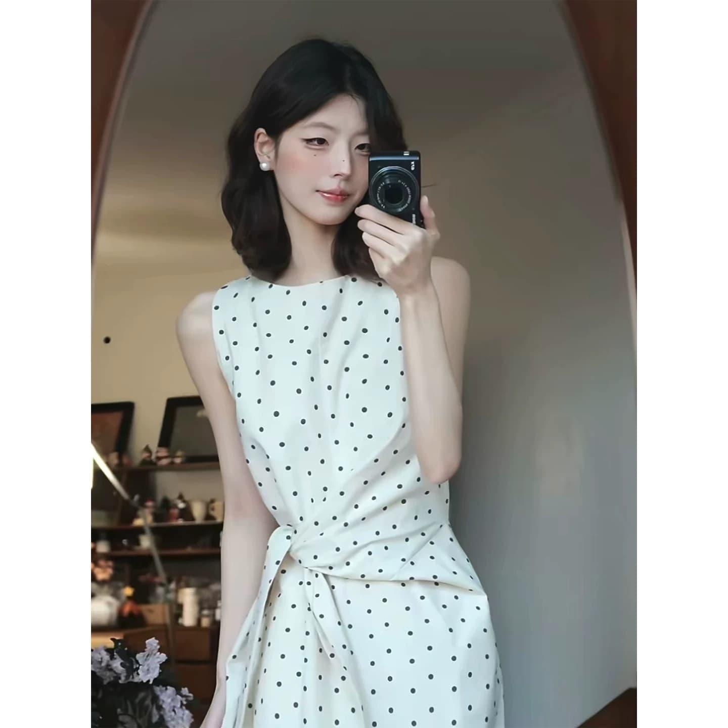 프랑스식 민소매 도트 무늬 조끼 원피스 아이들 여름 2026 허리 수축 스트랩 디자인 센스 빅 사이즈 200 kg 이미지 5