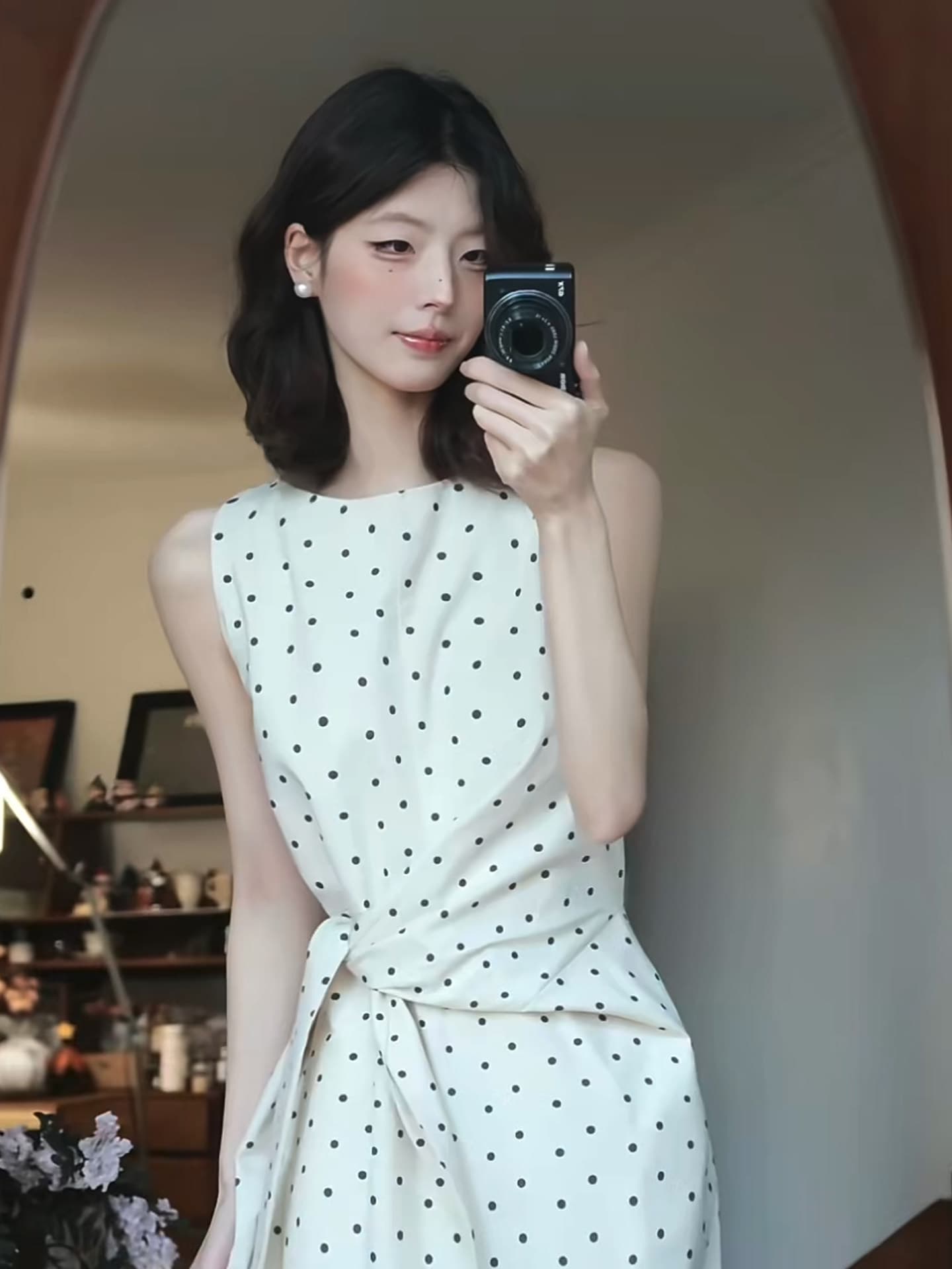 프랑스식 민소매 도트 무늬 조끼 원피스 아이들 여름 2026 허리 수축 스트랩 디자인 센스 빅 사이즈 200 kg 상세 이미지 5