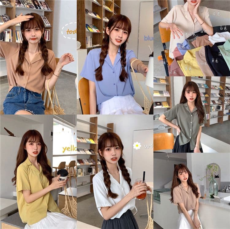 품격 폴로 칼라 화이트 여성 셔츠 디자인 센스 작은 대중 맨위 여성 다용도 반팔 셔츠 트렌디 상세 이미지 2