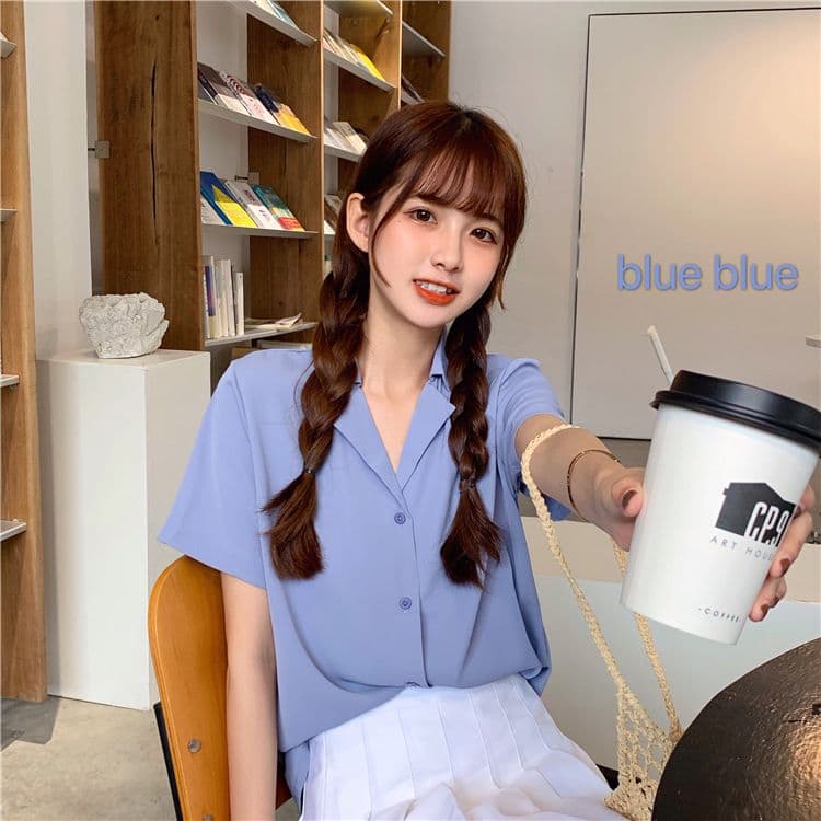 품격 폴로 칼라 화이트 여성 셔츠 디자인 센스 작은 대중 맨위 여성 다용도 반팔 셔츠 트렌디 상세 이미지 6