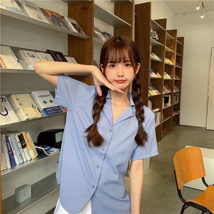 품격 폴로 칼라 화이트 여성 셔츠 디자인 센스 작은 대중 맨위 여성 다용도 반팔 셔츠 트렌디 상세 이미지 8