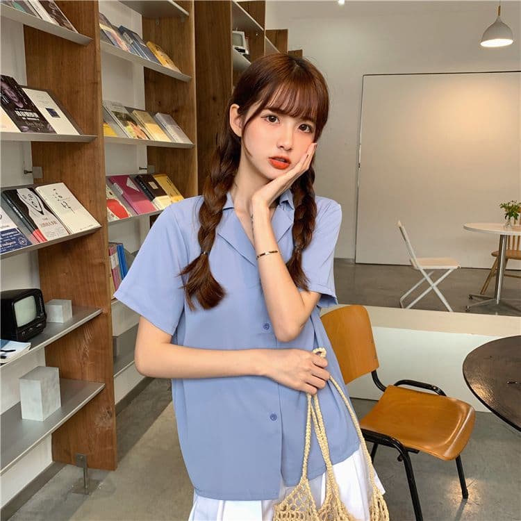 품격 폴로 칼라 화이트 여성 셔츠 디자인 센스 작은 대중 맨위 여성 다용도 반팔 셔츠 트렌디 상세 이미지 9