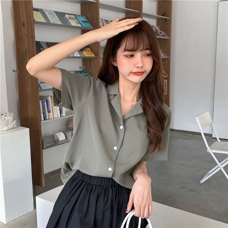 품격 폴로 칼라 화이트 여성 셔츠 디자인 센스 작은 대중 맨위 여성 다용도 반팔 셔츠 트렌디 상세 이미지 12