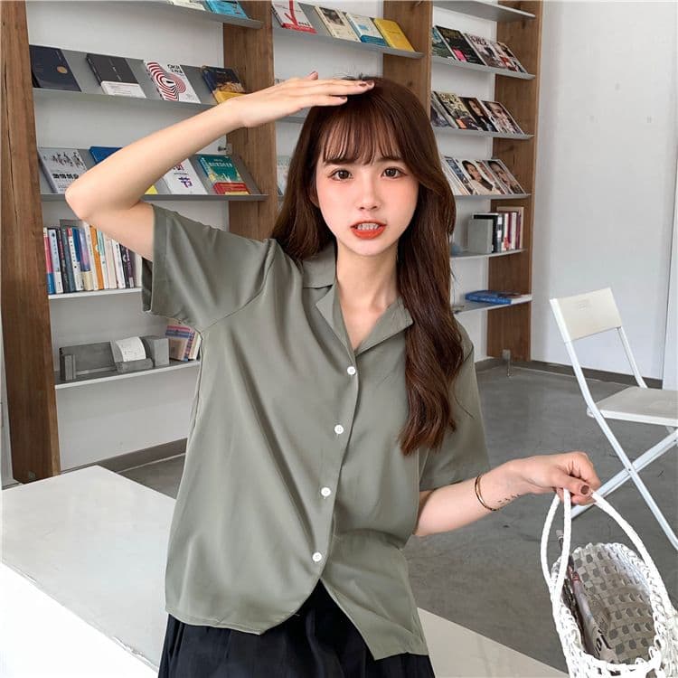 품격 폴로 칼라 화이트 여성 셔츠 디자인 센스 작은 대중 맨위 여성 다용도 반팔 셔츠 트렌디 상세 이미지 13