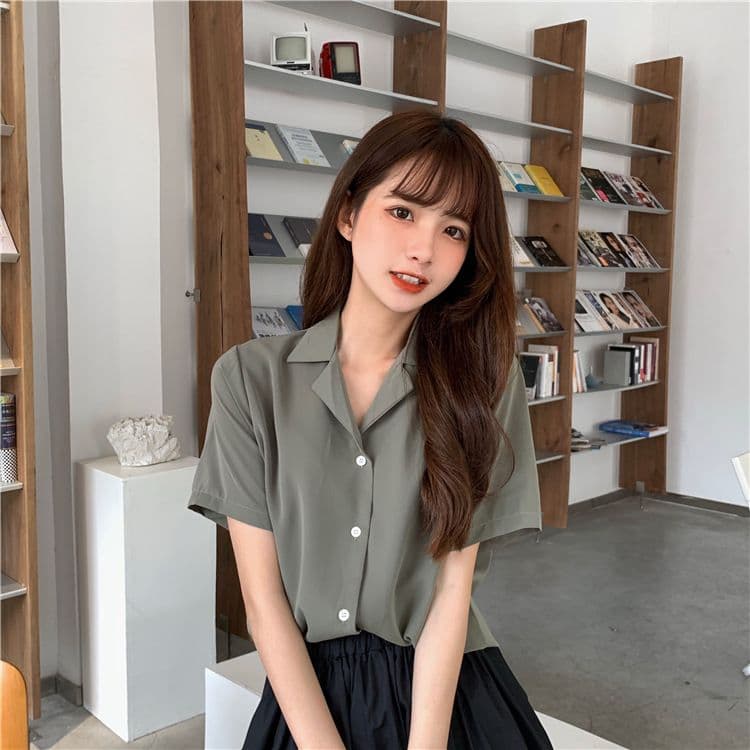 품격 폴로 칼라 화이트 여성 셔츠 디자인 센스 작은 대중 맨위 여성 다용도 반팔 셔츠 트렌디 상세 이미지 15