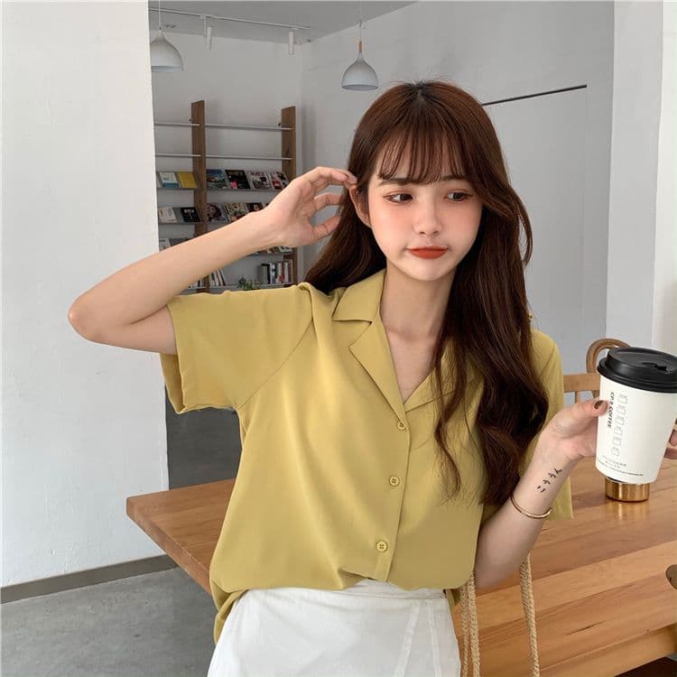 품격 폴로 칼라 화이트 여성 셔츠 디자인 센스 작은 대중 맨위 여성 다용도 반팔 셔츠 트렌디 상세 이미지 17