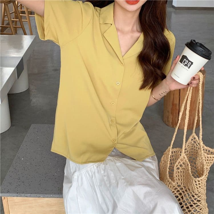 품격 폴로 칼라 화이트 여성 셔츠 디자인 센스 작은 대중 맨위 여성 다용도 반팔 셔츠 트렌디 상세 이미지 19