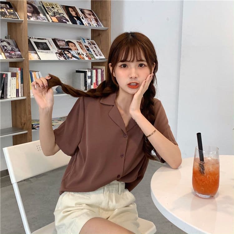 품격 폴로 칼라 화이트 여성 셔츠 디자인 센스 작은 대중 맨위 여성 다용도 반팔 셔츠 트렌디 상세 이미지 21