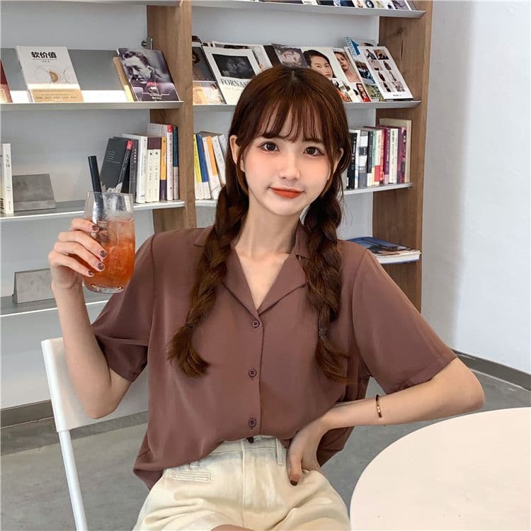 품격 폴로 칼라 화이트 여성 셔츠 디자인 센스 작은 대중 맨위 여성 다용도 반팔 셔츠 트렌디 상세 이미지 22
