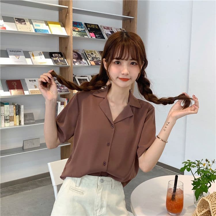 품격 폴로 칼라 화이트 여성 셔츠 디자인 센스 작은 대중 맨위 여성 다용도 반팔 셔츠 트렌디 상세 이미지 23