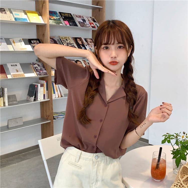 품격 폴로 칼라 화이트 여성 셔츠 디자인 센스 작은 대중 맨위 여성 다용도 반팔 셔츠 트렌디 상세 이미지 24