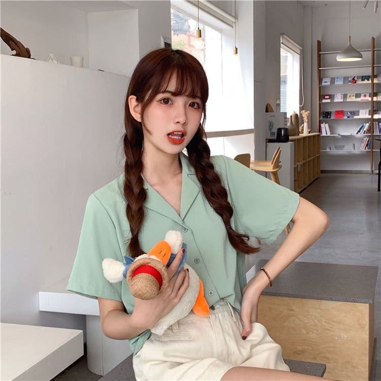 품격 폴로 칼라 화이트 여성 셔츠 디자인 센스 작은 대중 맨위 여성 다용도 반팔 셔츠 트렌디 상세 이미지 26