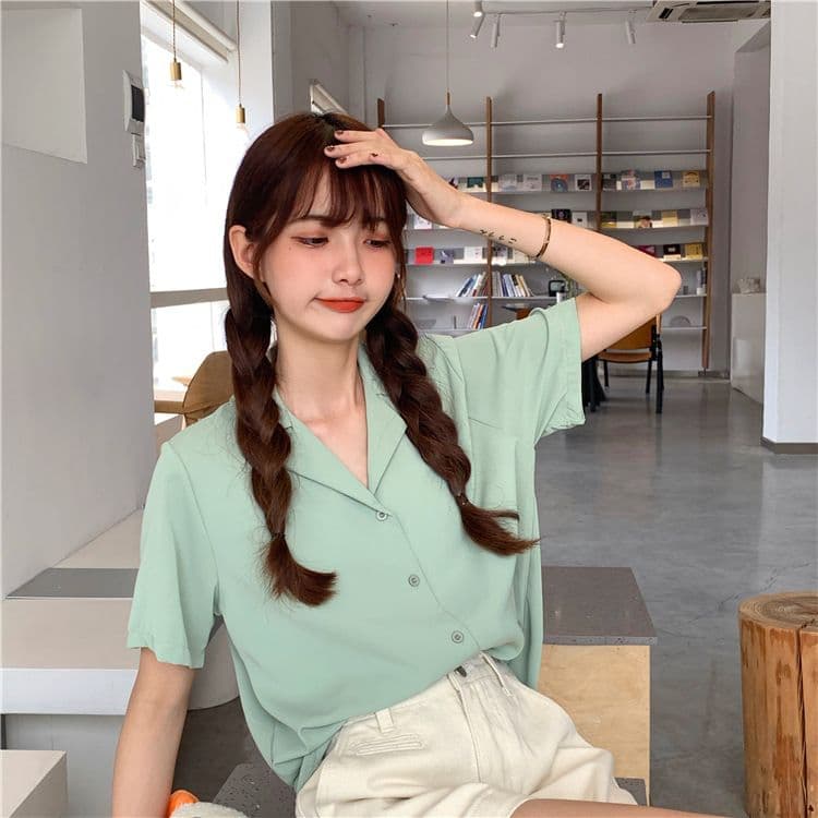 품격 폴로 칼라 화이트 여성 셔츠 디자인 센스 작은 대중 맨위 여성 다용도 반팔 셔츠 트렌디 상세 이미지 27