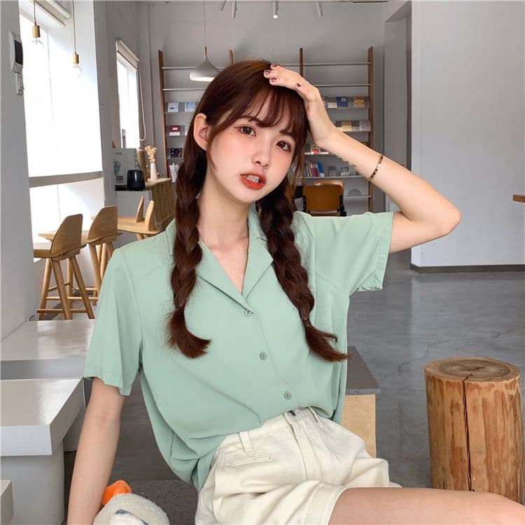 품격 폴로 칼라 화이트 여성 셔츠 디자인 센스 작은 대중 맨위 여성 다용도 반팔 셔츠 트렌디 상세 이미지 28