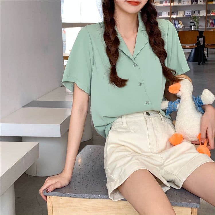 품격 폴로 칼라 화이트 여성 셔츠 디자인 센스 작은 대중 맨위 여성 다용도 반팔 셔츠 트렌디 상세 이미지 29