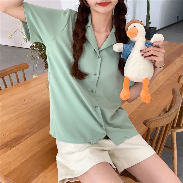품격 폴로 칼라 화이트 여성 셔츠 디자인 센스 작은 대중 맨위 여성 다용도 반팔 셔츠 트렌디 상세 이미지 30