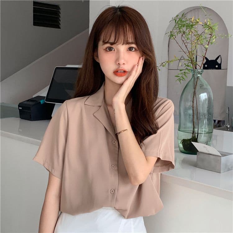 품격 폴로 칼라 화이트 여성 셔츠 디자인 센스 작은 대중 맨위 여성 다용도 반팔 셔츠 트렌디 상세 이미지 31
