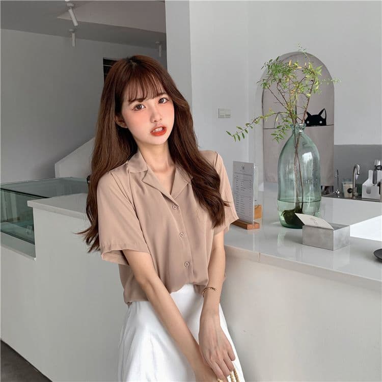 품격 폴로 칼라 화이트 여성 셔츠 디자인 센스 작은 대중 맨위 여성 다용도 반팔 셔츠 트렌디 상세 이미지 32