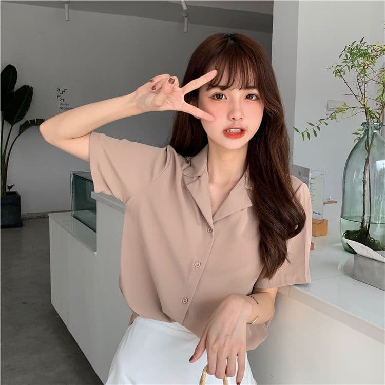 품격 폴로 칼라 화이트 여성 셔츠 디자인 센스 작은 대중 맨위 여성 다용도 반팔 셔츠 트렌디 상세 이미지 33
