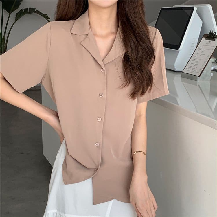 품격 폴로 칼라 화이트 여성 셔츠 디자인 센스 작은 대중 맨위 여성 다용도 반팔 셔츠 트렌디 상세 이미지 35