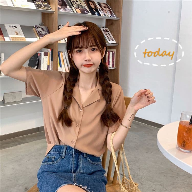 품격 폴로 칼라 화이트 여성 셔츠 디자인 센스 작은 대중 맨위 여성 다용도 반팔 셔츠 트렌디 상세 이미지 39