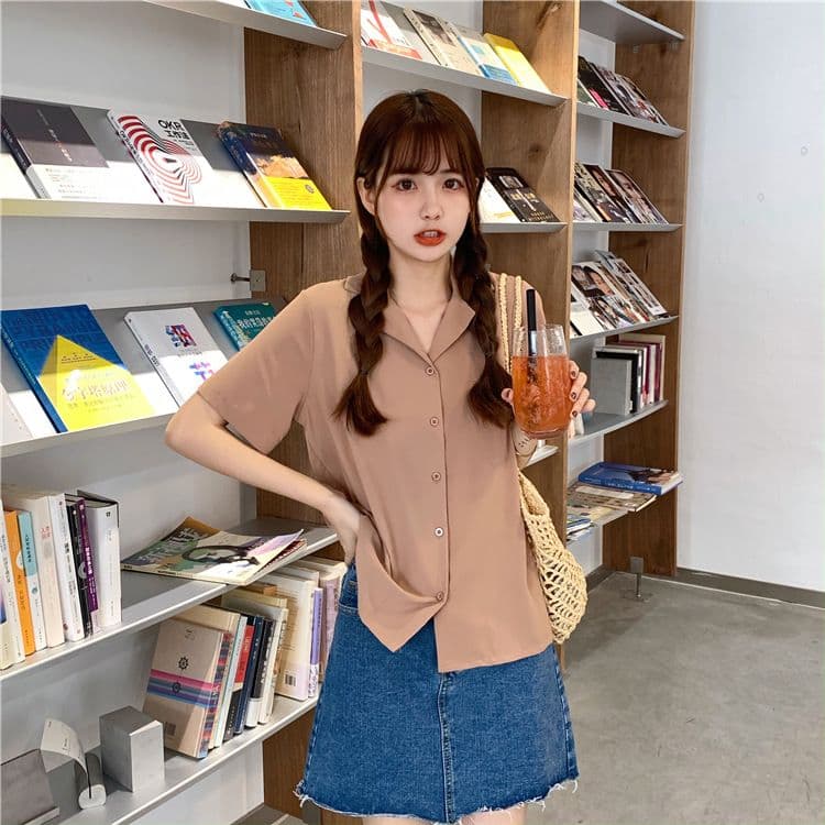 품격 폴로 칼라 화이트 여성 셔츠 디자인 센스 작은 대중 맨위 여성 다용도 반팔 셔츠 트렌디 상세 이미지 40