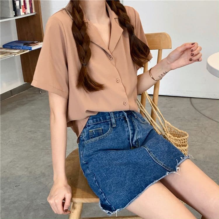 품격 폴로 칼라 화이트 여성 셔츠 디자인 센스 작은 대중 맨위 여성 다용도 반팔 셔츠 트렌디 상세 이미지 41