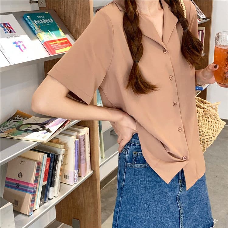 품격 폴로 칼라 화이트 여성 셔츠 디자인 센스 작은 대중 맨위 여성 다용도 반팔 셔츠 트렌디 상세 이미지 42